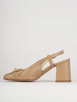 Décolleté e slingback tacco 6cm pelle marrone