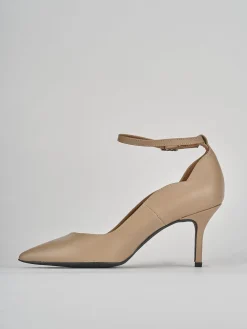 Décolleté e slingback tacco 7cm pelle marrone