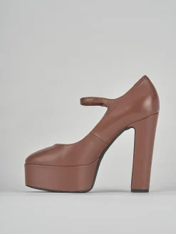 Décolleté e slingback tacco 13cm pelle marrone