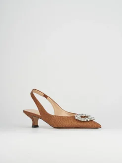 Décolleté e slingback tacco 5cm pelle marrone