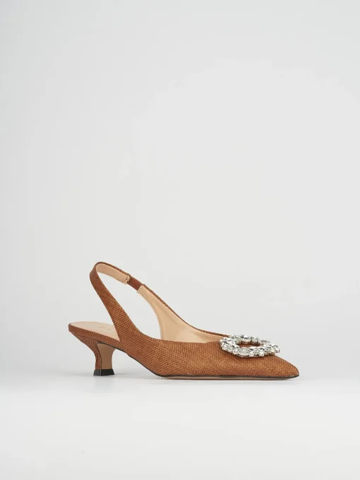 Décolleté e slingback tacco 5cm pelle marrone