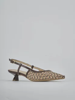 Décolleté e slingback tacco 4cm pelle marrone