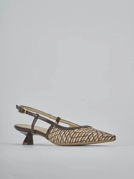 Décolleté e slingback tacco 4cm pelle marrone