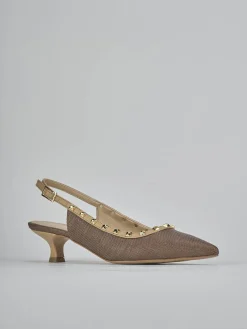 Décolleté e slingback tacco 4cm pelle marrone