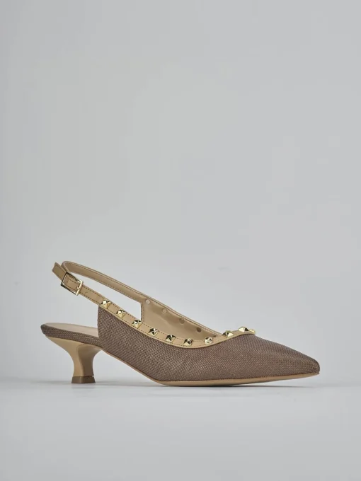 Décolleté e slingback tacco 4cm pelle marrone
