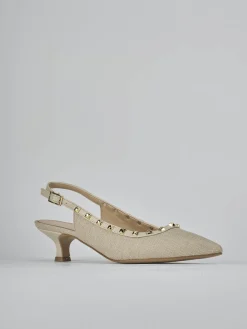 Décolleté e slingback tacco 4cm pelle beige