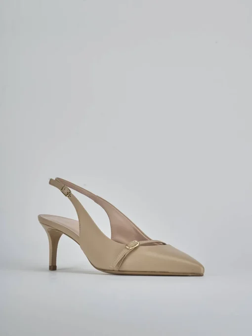 Décolleté e slingback tacco 7cm pelle marrone