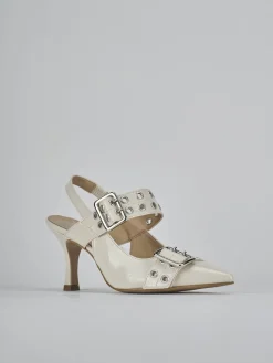 Décolleté e slingback tacco 7cm vernice bianco