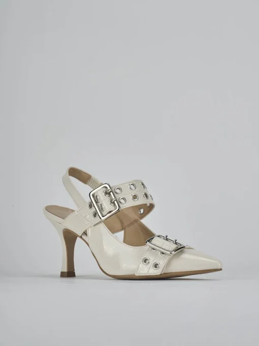 Décolleté e slingback tacco 7cm vernice bianco