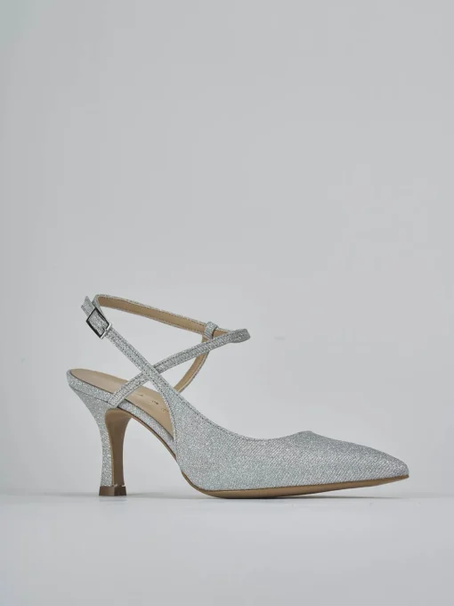 Décolleté e slingback tacco 7cm pelle argento