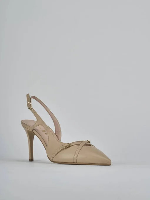 Décolleté e slingback tacco 7cm pelle marrone