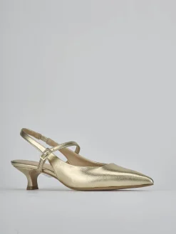 Décolleté e slingback tacco 4cm laminato oro