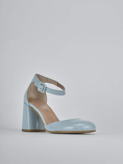 Décolleté e slingback tacco 7cm pelle azzurro