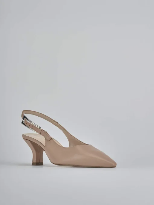 Décolleté e slingback tacco 6cm pelle marrone