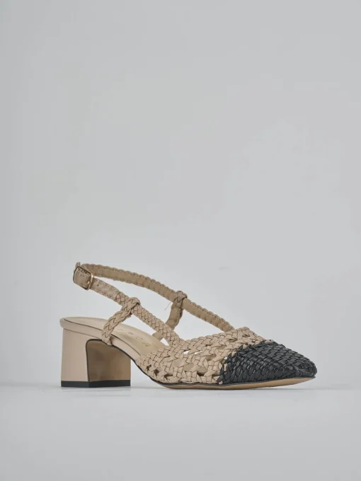 Décolleté e slingback tacco 6cm pelle beige