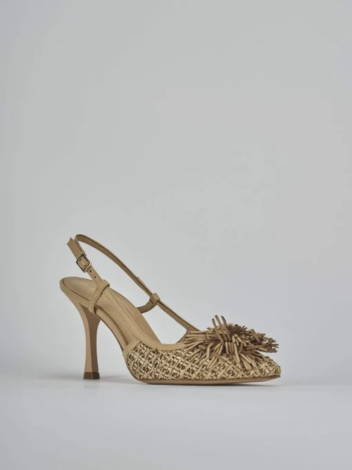 Décolleté e slingback tacco 8cm pelle marrone
