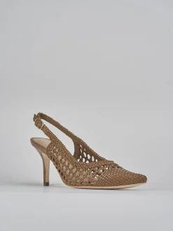 Décolleté e slingback tacco 7cm pelle marrone