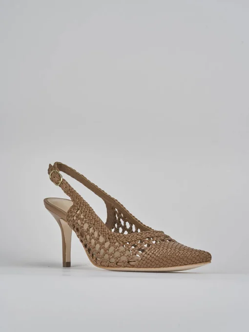 Décolleté e slingback tacco 7cm pelle marrone