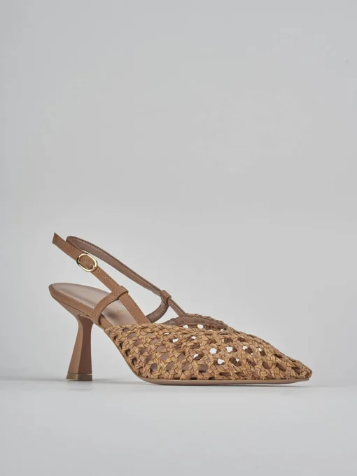 Décolleté e slingback tacco 7cm pelle marrone