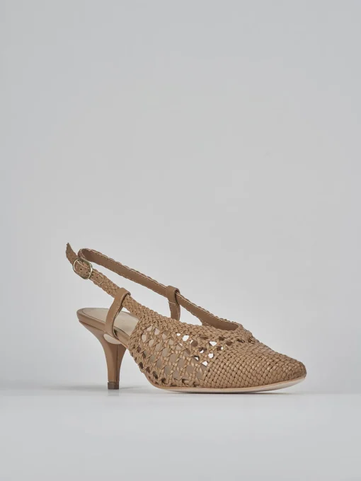 Décolleté e slingback tacco 5cm pelle marrone
