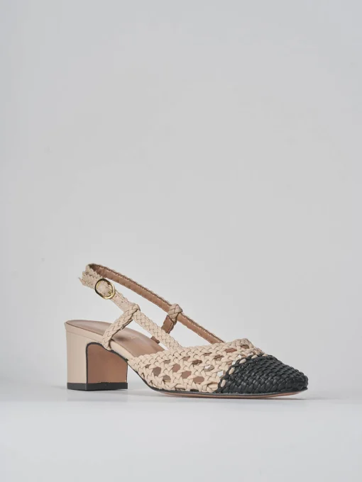 Décolleté e slingback tacco 5cm pelle beige
