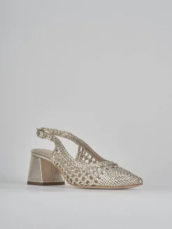 Décolleté e slingback tacco 5cm pelle oro