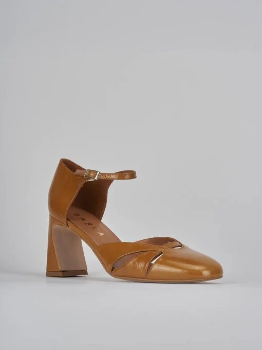 Décolleté e slingback tacco 7cm pelle marrone