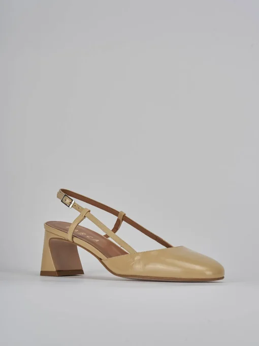 Décolleté e slingback tacco 5cm pelle marrone