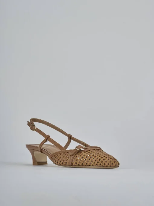 Décolleté e slingback tacco 4cm pelle marrone
