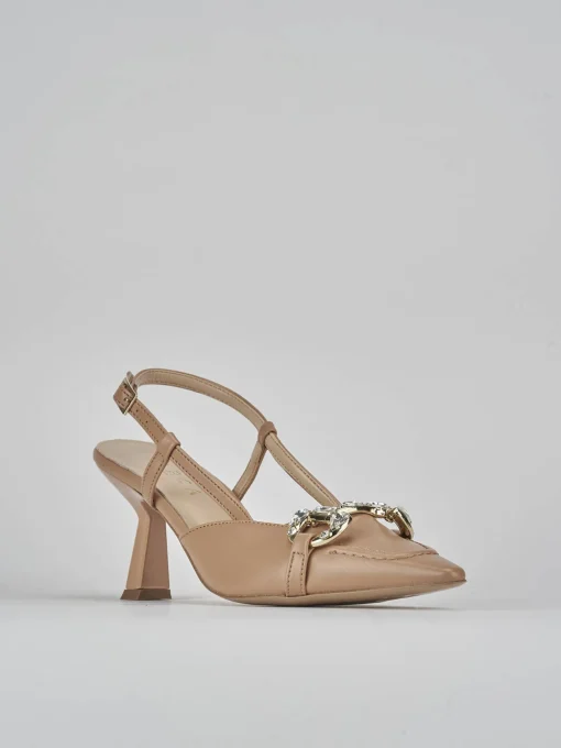 Décolleté e slingback tacco 7cm pelle beige