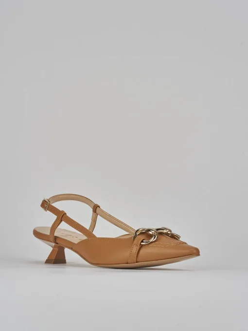 Décolleté e slingback tacco 3cm pelle marrone