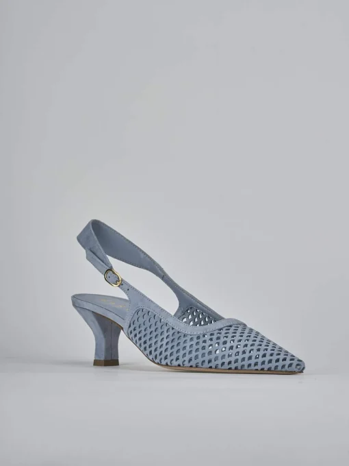 Décolleté e slingback tacco 6cm camoscio azzurro