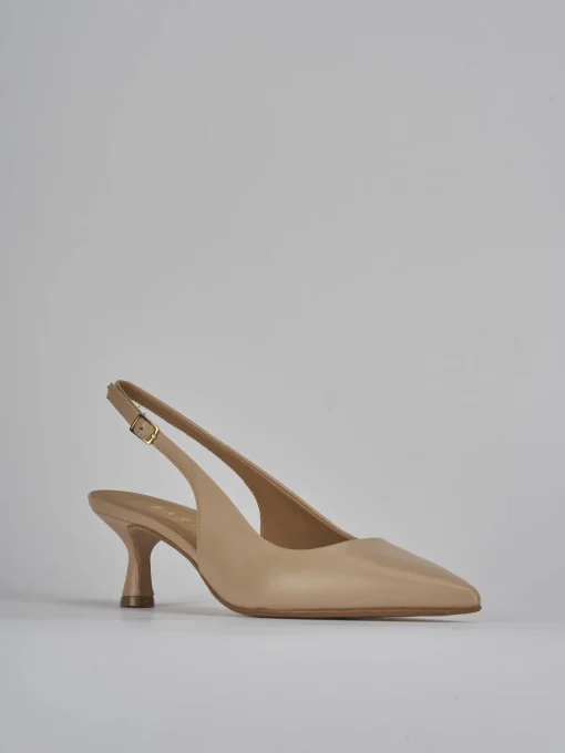 Décolleté e slingback tacco 5cm pelle marrone