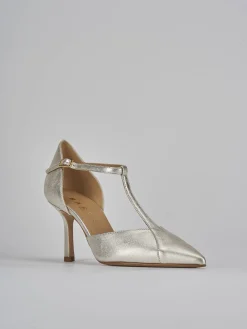 Décolleté e slingback tacco 7cm laminato oro