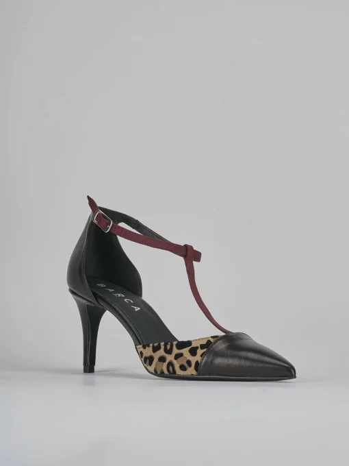 Décolleté e slingback tacco 7cm pelle nero
