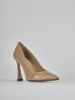 Décolleté e slingback tacco 10cm vernice marrone