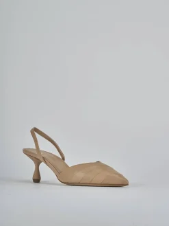 Décolleté e slingback tacco 5cm pelle marrone