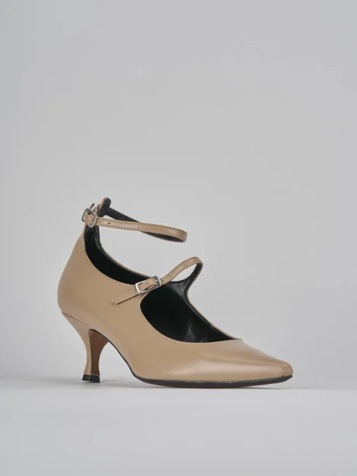 Décolleté e slingback tacco 5cm pelle marrone