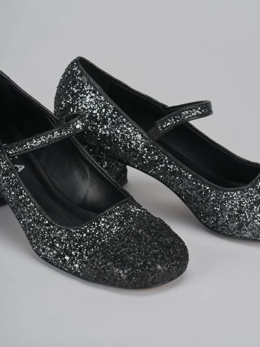 Décolleté e slingback tacco 6cm glitter argento