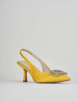 Décolleté e slingback tacco 5cm raso giallo