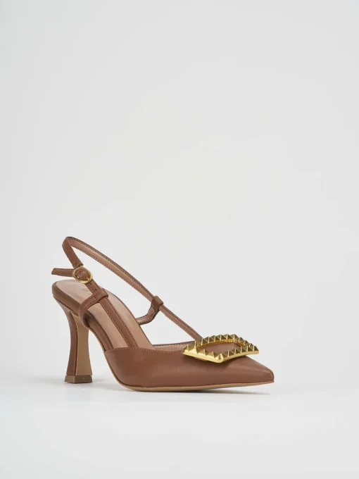 Décolleté e slingback tacco 7cm pelle marrone