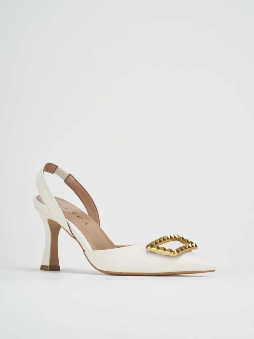 Décolleté e slingback tacco 7cm pelle bianco