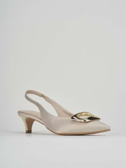 Décolleté e slingback tacco 3cm raso beige