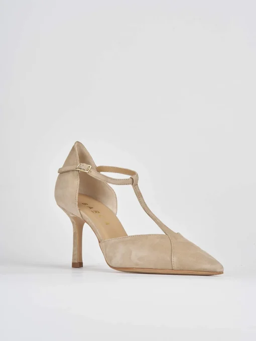 Décolleté e slingback tacco 8cm camoscio beige