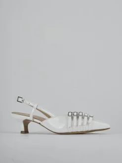 Décolleté e slingback tacco 4cm vernice bianco