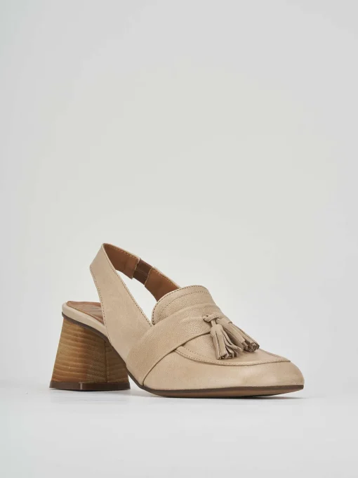 Décolleté e slingback tacco 6cm pelle beige