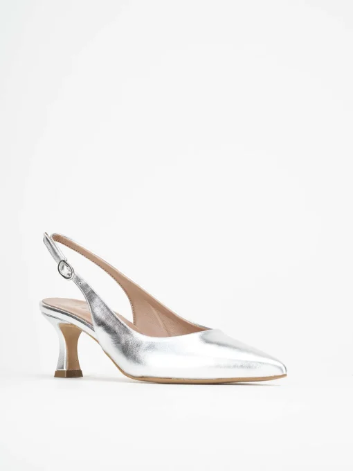 Décolleté e slingback tacco 5cm laminato argento