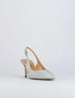 Décolleté e slingback tacco 5cm pelle argento