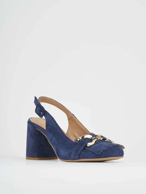 Décolleté e slingback tacco 7cm camoscio blu