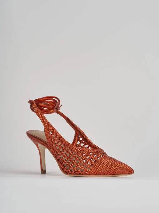 Décolleté e slingback tacco 7cm pelle arancio